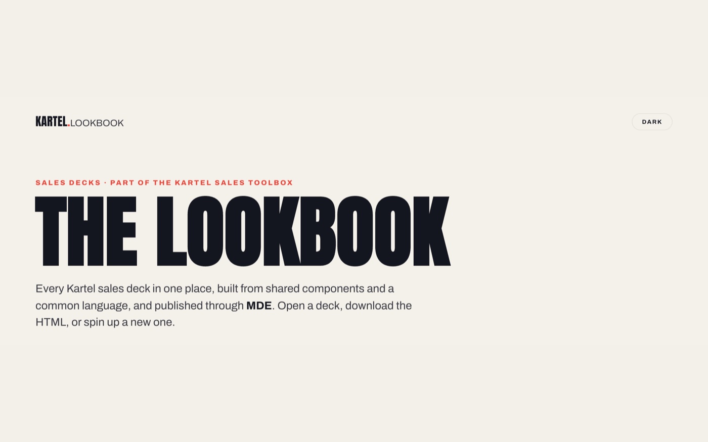 The Kartel Lookbook, where every Kartel sales deck lives